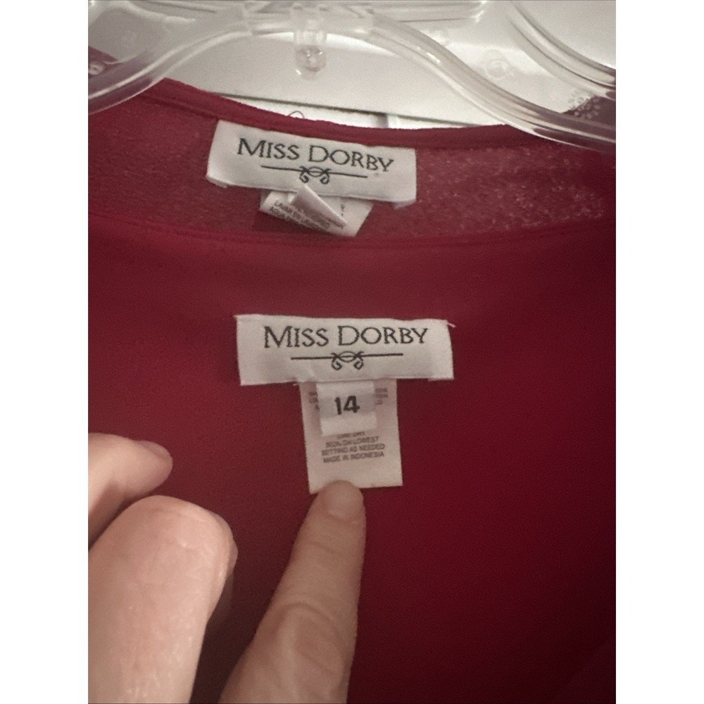 Women's Vintage Miss Dorby Red 2‎ Pc Dress Jacket Ruffle Jeweled Buttons Size 14 - Picture 5 of 13